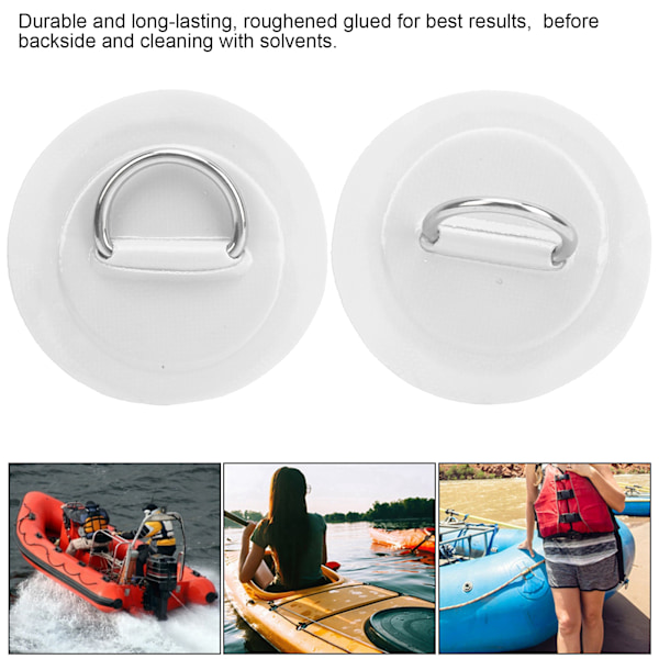 2 stk oppblåsbare båtkajakk DRing Pad Patch PVC Marine rustfritt stål fast spenne (hvit)