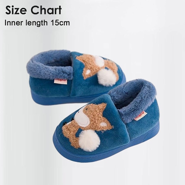 1 par Tofflor för småbarn, Pälsfodrade Varma Slip-On Hemtofflor Söta Vintertofflor Halkfria Innetofflor (räv) blue 15cm