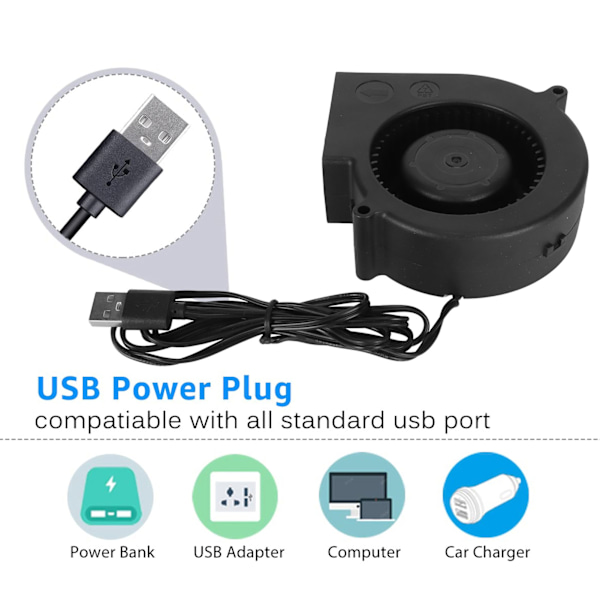 USB Blæser Fan 3.8in 3 Hastighedstilstand DC 5V Børsteløs 3800 RPM 22 CFM Computer Køleventilator til PC Elektronik 3D Printer