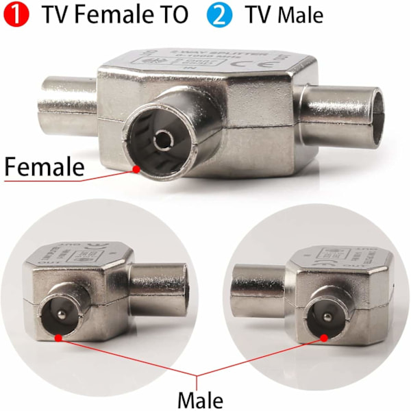 Nickelplätering Hållbarhet Digital Koaxkabel Splitter, Högpresterande Koaxsplitter för TV-apparater Videobandspelare, Bekväm att Bära och Påverkar Inte
