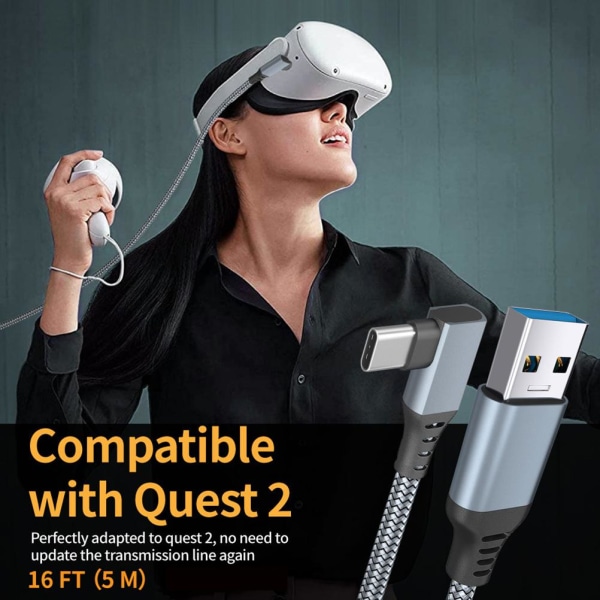 Datakabel 5M Kompatibel med Oculus Quest 2 Link-kabel VR-briller Utstyr Alt i én maskin Albue Datakabel for headset og spill-PC