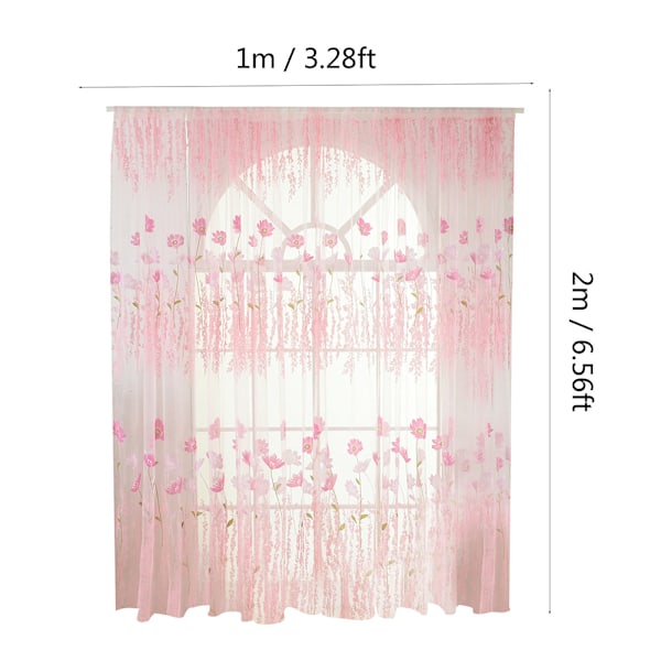 Polyester Blomstermønster Vindues Tulle Voile Gardin Soveværelse Stue Dekoration (Pink)