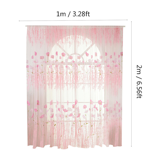 Polyester Floral Pattern Vindus Tulle Voile Gardin Soverom Stue Innredning (Rosa)