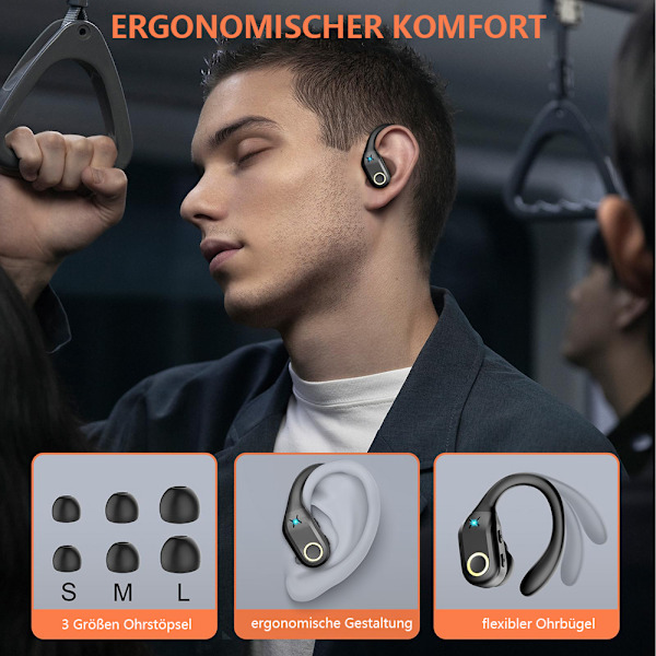 Sport Hörlurar, Hi-Fi Ljudkvalitet Bluetooth 5.3 Trådlöst Laddningsfodral Digital Display För Intensiva Träningspass, 60H Speltid, Djup Bas Over-Ear