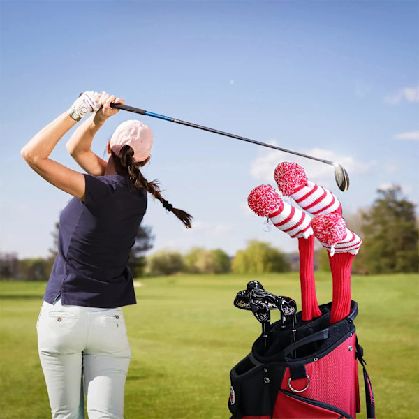 Sock Golfklubbhuvudskydd, Anti-Noppbildning Dubbla Lager Tvättbart Set om 3, Designade för Driver, Fairway, Hybrid, Lätt På-Av Lång Halsskydd, Gåva