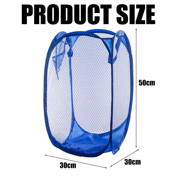 1 stk. (blå) Mesh Pop-up Vasketøjskurv Sammenklappelig Vasketøjskurv Bærbar Beskidt Tøjkurv (30*30*50CM)