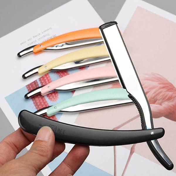 Barberkniv i rustfrit stål med lige kant, foldbar Black