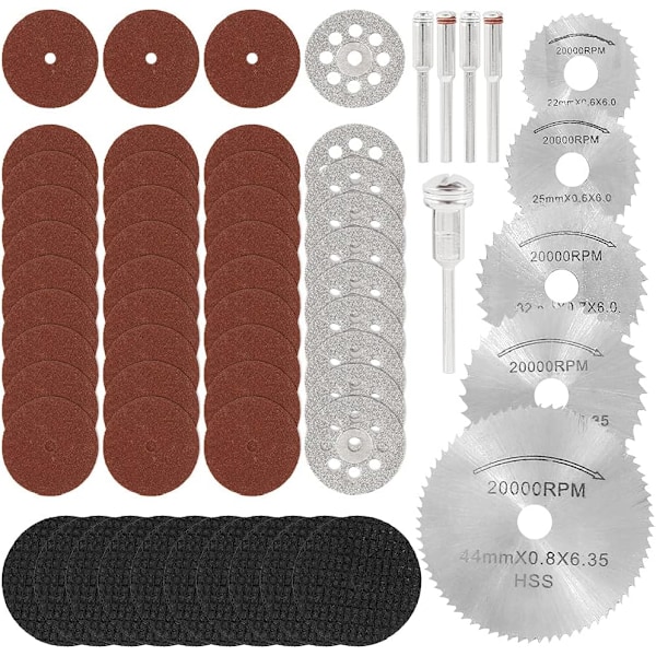 60 stk. Mini Diamantskæreskive, Mini HSS Cirkelsavklinge, Mini Resin Skæreskive, Roterende Værktøjstilbehør til Metal, Sten, Plast, Træ