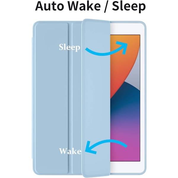 10,2 tums iPad Skyddsfodral, Himmelsblått Trefaldigt Ställ med Tunn Mjuk TPU-baksida, Smart Magnetiskt Auto Wake/Sleep-skydd för 9:e/8:e/7:e Generationen