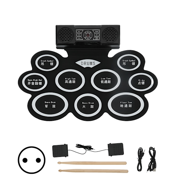 Elektroniskt Trumset Roll Up Vikbart Kit med 2 Högtalare Batteri 100‑240V DM10EU Kontakt