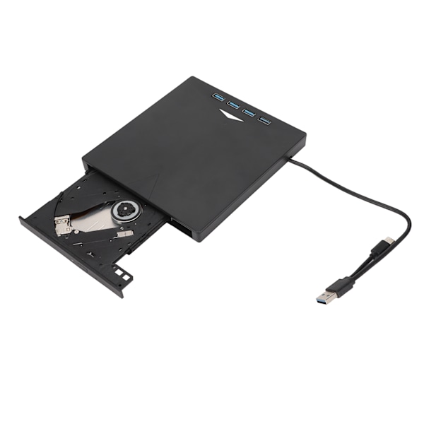 Ulkoinen DVD-asema sisäänrakennetulla Type C -kaapelilla 4 USB3.0-liitäntää Musta ABS-materiaali Kannettava CD-kirjoitin OS X -järjestelmälle