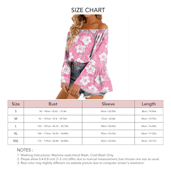 Dam Off Shoulder Topp Casual Utsvängd Långärmad Volang Blus Rynkad Lös Elegant Skjorta Rosa M