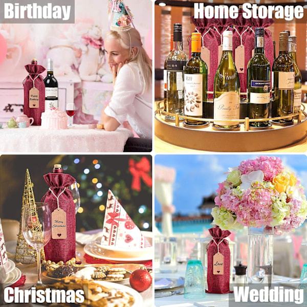 Miljövänliga Vinsäckar i Jute, Andningsbara och Slitstarka Vinpresentpåsar med Dragsko för Bröllop, Födelsedagspresenter, Resor, Middagsdekorationer
