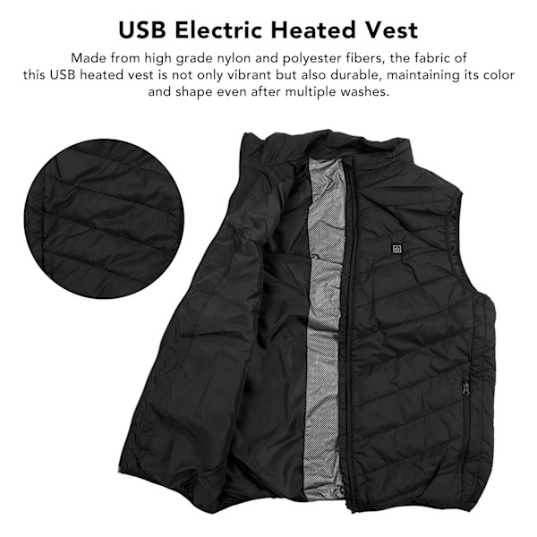 USB Elektrisk Uppvärmd Väst DC 5V Nylon och Polyester Snabb Uppvärmning Lätt Tvättbar Elektrisk Väst för Män Kvinnor