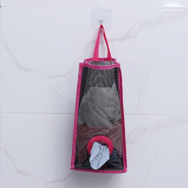 Hängande matkassehållare i plastpåsar Förvaringsdispenser Organizer för kök (Rose Red S)