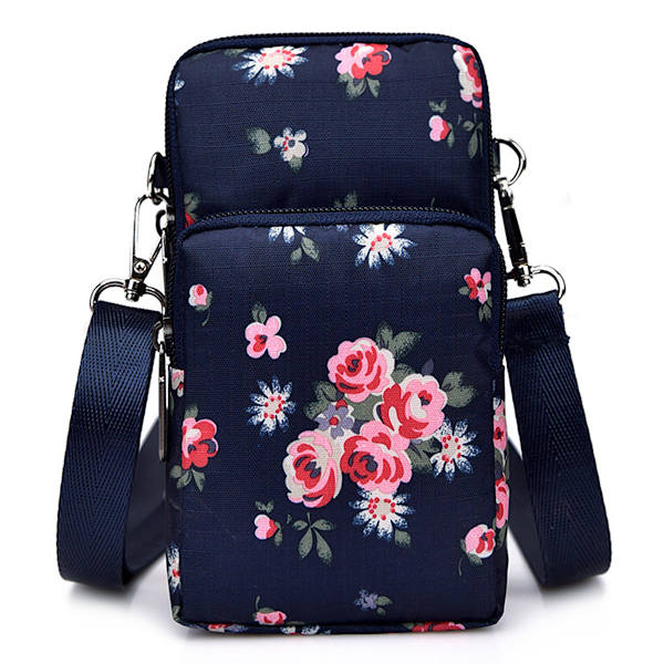 Pieni crossbody-matkapuhelinlaukku naisille, 3-kerroksinen vetoketjullinen nylon olkalaukku urheilurannekkeellinen lompakko älypuhelimille