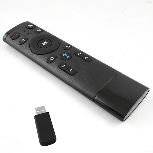 Langaton kaukosäädin 2.4G USB-vastaanottimella, ääni syöttö älytelevisiolle Android TV Box HTPC PC Projektori Musta
