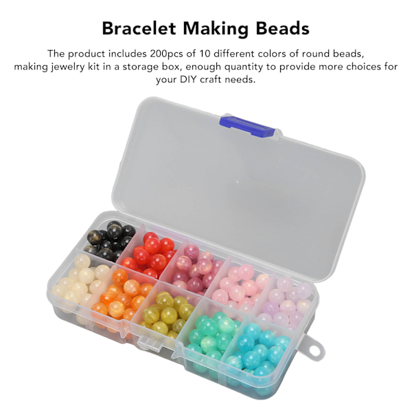 200 stk. armbåndsfremstillingsperler 10 farver DIY runde perler halskæde fremstillingsperler til smykker armbånd fremstilling håndværksprojekter