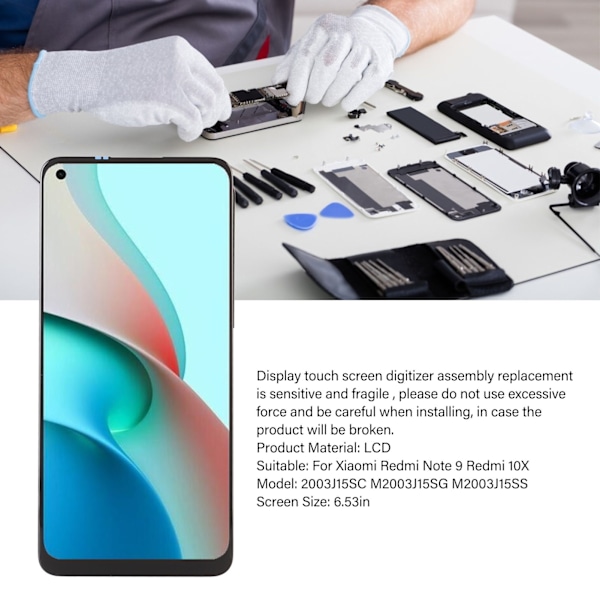 6,53 tommer LCD-skærm Digitizer Touch Digitizer LCD-udskiftning med reparationsværktøjer til Xiaomi Redmi Note 9 Redmi 10X