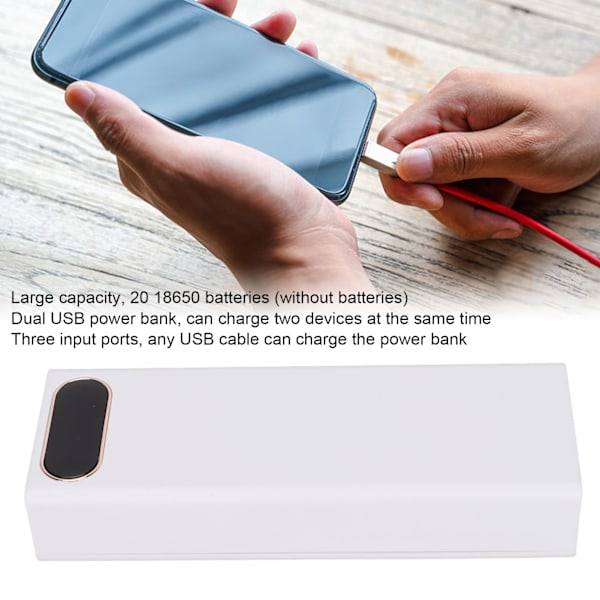 22.5W nopea lataus virtapankkikotelo irrotettava LCD 20x18650 akku kotelo virtapankki kuoriValkoinen