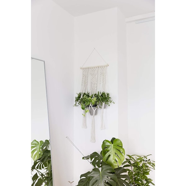 Macrame Wire Blomsterpotte Dekoration - Boho Vægdekoration Blomsterophængskurv Hjem Bomuldsreb til Indendørs og Udendørs Brug