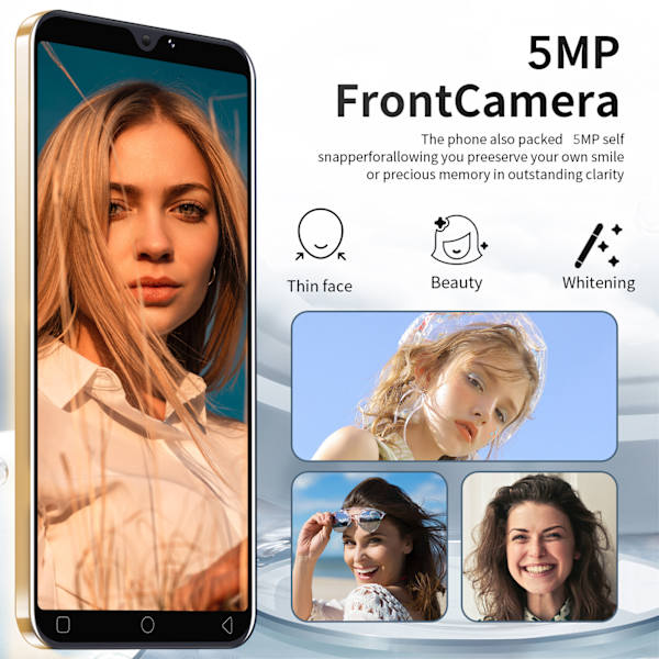 Avattu matkapuhelin 5,0 tuuman IPS HD 3G 4 Gt RAM 32 Gt ROM Kasvojentunnistus Kaksi korttia Kaksi valmiustilaa Älypuhelin Android 10:lle 100-240 V Kultainen