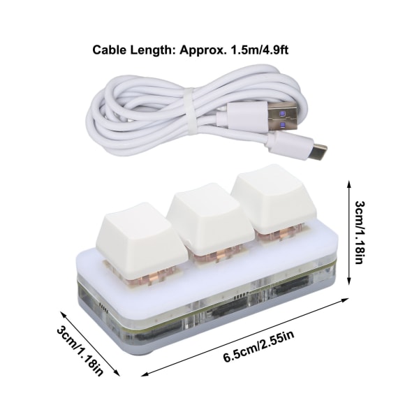 USB 3 Key Mini Keypad RGB LED-baggrundsbelysning Understøtter Hot Swap OSU HID Makroprogrammeringstastatur til Windows til OS X til Linux