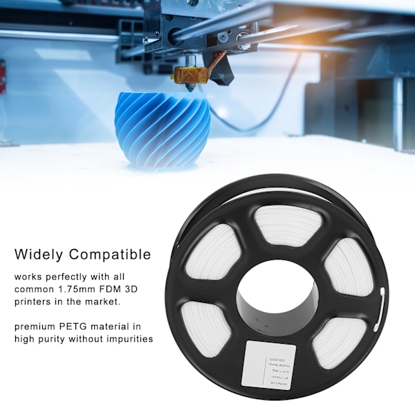 3D-skrivarfilament 1,75 mm 1 kg Nettovikt 220 till 250 Celsius Ren Färg PETG-filament för Påfyllning Ersättning Vit