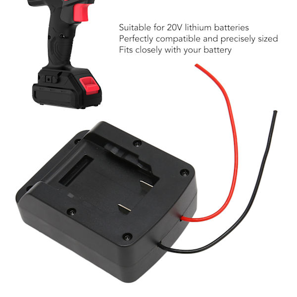 Sikker batteriadapter uavhengig bryter dok strømkobling med ledninger for 20V litiumbatteri