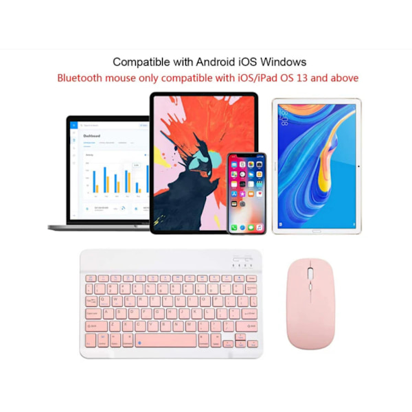 Trådlöst Bluetooth Tangentbord & Mus Combo, Ultratunn Design för Bred Kompatibilitet & Stabil Bluetooth-anslutning (Rosa)