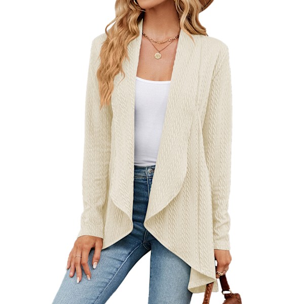 Öppen Fram Outwear Långärmad Lös Passform Enfärgad Casual Dam Stickad Kappa för Dagligt Arbete Resor Aprikos S