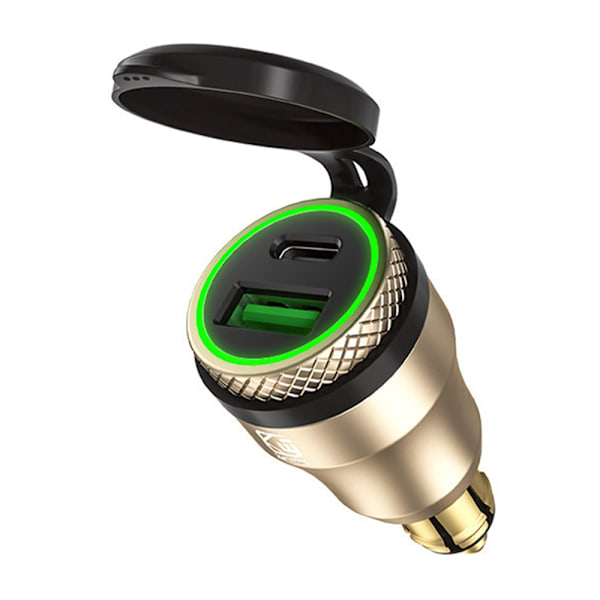 Quick Charge 3.0 Adapter, Dubbel USB-laddare för Bilar och Motorcyklar, Vattentät med LED Voltmeter för Batteriövervakning i Realtid