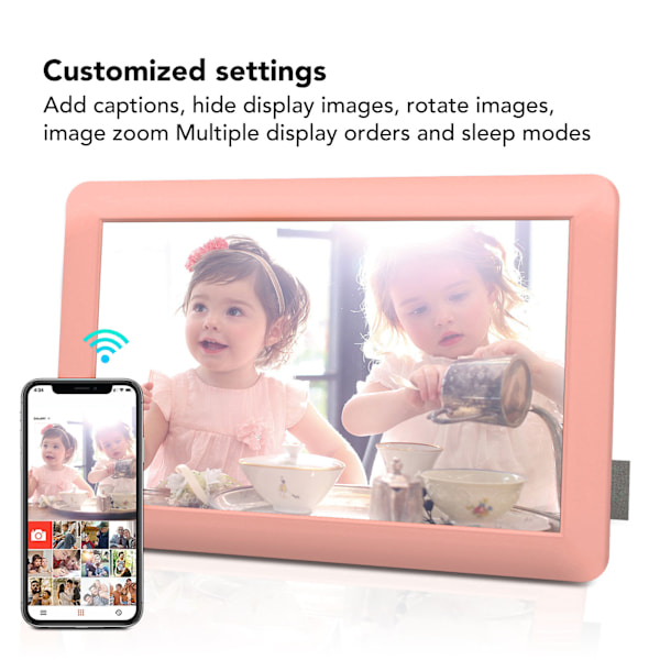 WiFi Digital Fotoram 1280x800 10,1 Tum IPS HD Touch Screen Smart Cloud Fotoram med 16GB Lagring 100‑240V Rosa AU-kontakt
