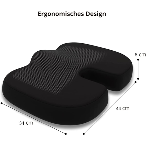 Kontorsstolsmatta i Memory Foam, Portabel Gel-förstärkt Sittdyna för Ischiaslindring, Ergonomisk Design med Halkfri Bas, Lindring av Ryggsmärta Svanskotan