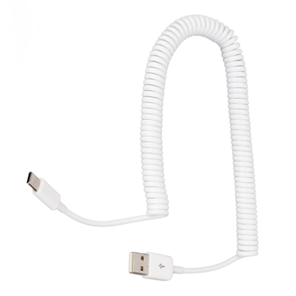 Spiralformad laddningskabel Typ C till USB 2.0 hane 480 Mbps snabb dataförlängningssladd för mobiltelefon 9,8 fot