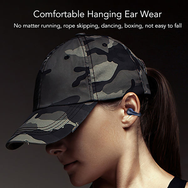 Åben øre Bluetooth-øretelefoner Bone Conduction Stereo Noise Cancelling Touch Control Clip On Trådløse øretelefoner Sort