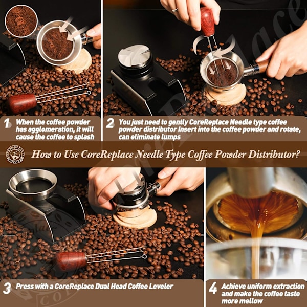 Professionell Espresso Kaffeomrörare, Jämn Espressoextraherings Nålfördelare, Ergonomisk Design för Smidig Bryggning (Svart, 14,2 cm)