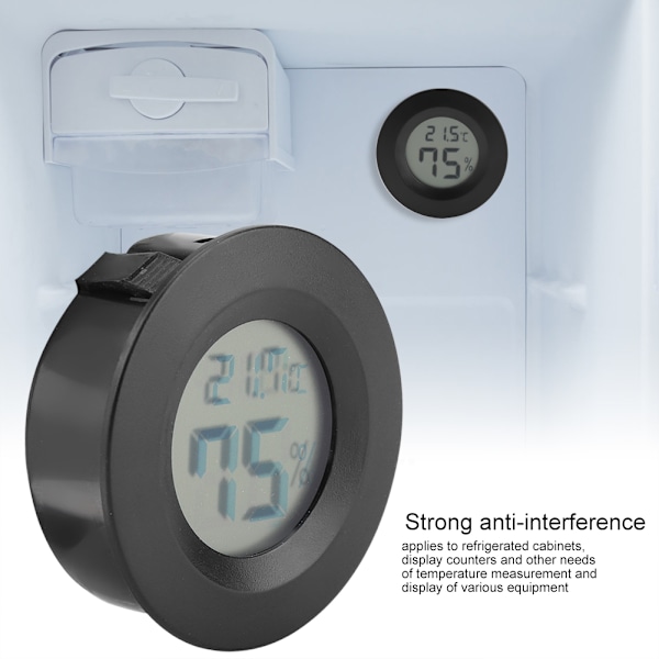 Mini digital LCD-termometer, rund form, temperatur for innendørs reptilkjæledyr (svart)