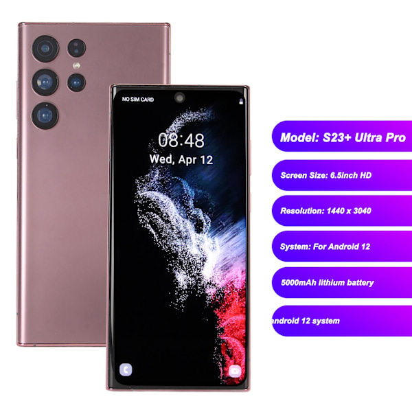 4G LTE Smartphone 6,5 tum Olåst Mobiltelefon Inbyggd Stylus 8GB RAM 128GB ROM MTK6753 Chip 13MP 24MP Ansiktsigenkänning för Android 12 System Roséguld