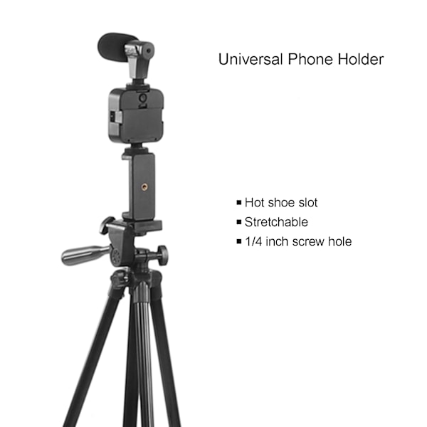 Videooptagelsesudstyr med stativmikrofon LED-lys 360° roterende smartphone Vlogging-sæt