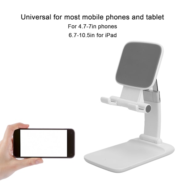 Justerbar skrivebordsstativ for mobiltelefon og nettbrett, webcast, nettkurs, telefonholder, hvit (sinklegering)