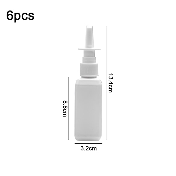 6 stk 50 ml fargesprayflaske i plast, liten kosmetisk plast