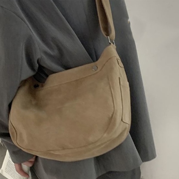 Kvinnlig Canvas Messenger Bag Stor Kapacitet Multifunktionell Utsökt Axelväska för Resor Pendling Khaki Fri Storlek