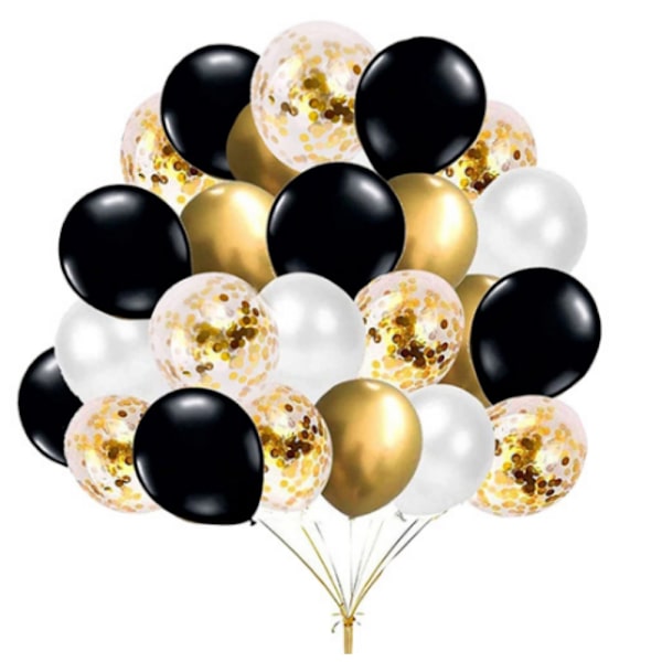 Metalliske guld balloner, 60 stk. sorte og hvide balloner, 12 tommer konfetti balloner til fest