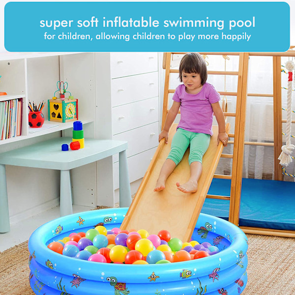Inomhus och utomhus baby simbassäng rund uppblåsbar barn vattenlek pool blå 90 cm/35,4 tum