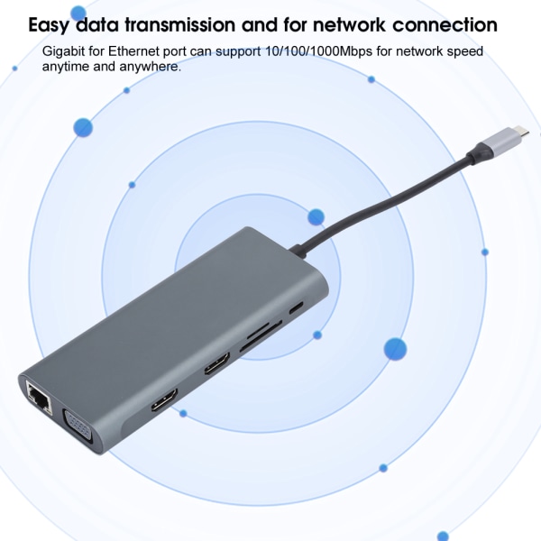 Portabel 12-i-1 USB 3.0 till HDMI VGA PD USB-hub för OS X-bärbar dator Dockingstation Adapter