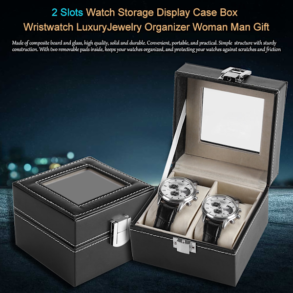 2 Fack Watch Förvaringsdisplay Case Box Armbandsur Lyx Smyckesorganisatör Kvinna Man Present
