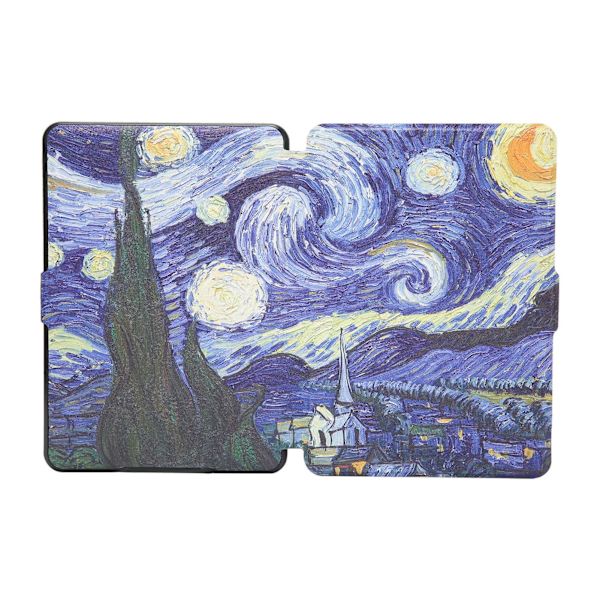 Ebook-läsare Skyddande PU-läderfodral med målat motiv för Kindle Paperwhite123 E-läsare (Van Gogh Starry Sky)