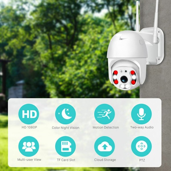 Trådlös Utomhuskamera, 3MP HD Panorera Tilt Dome Övervakningskamera med AI Människodetektering, Smart Rörelsespårning, Vattentät & ONVIF