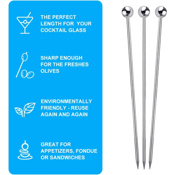 15 stk cocktailpinner for drinker, rustfritt stål cocktailpinner